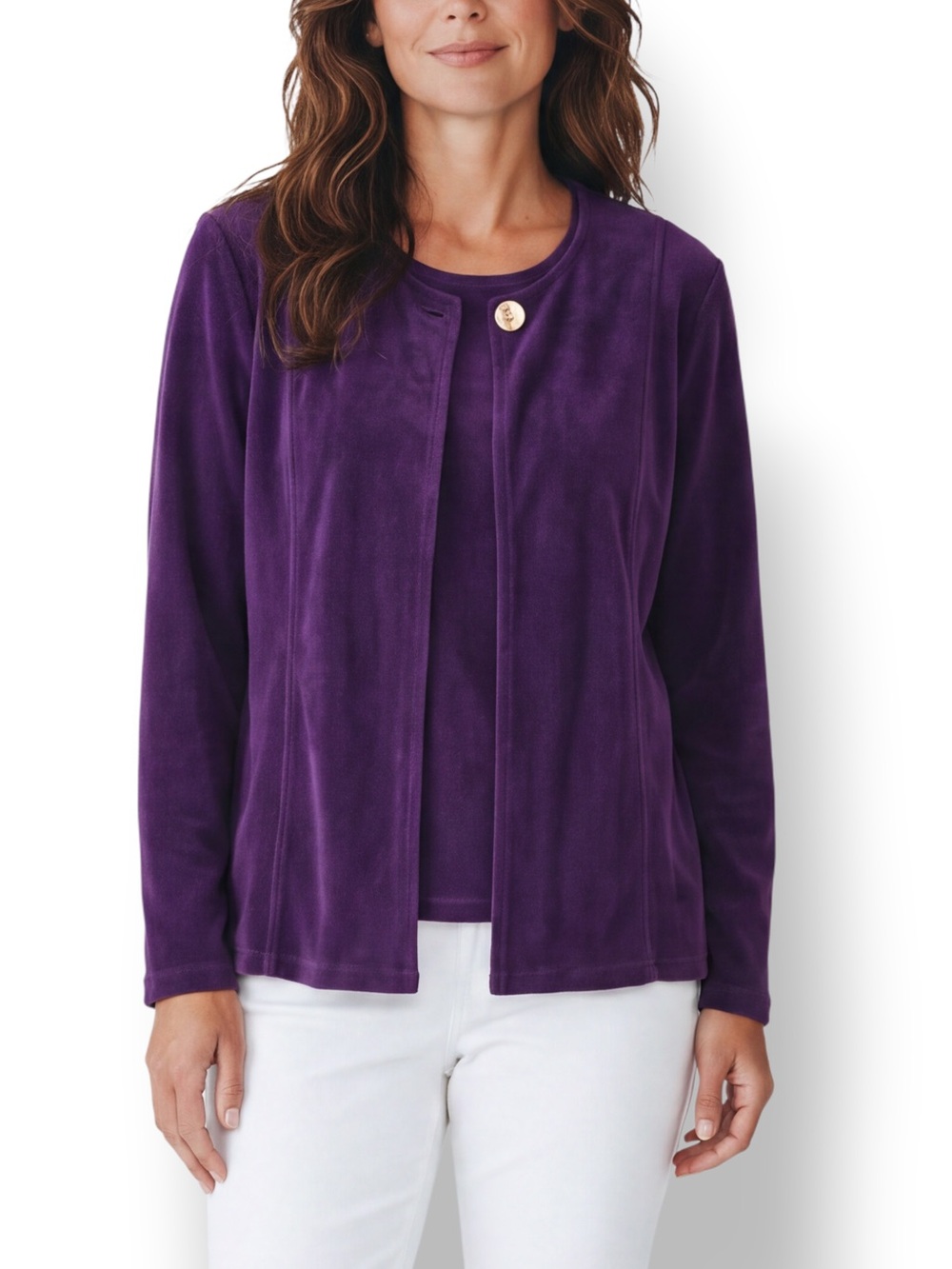4/$20 TravelSmith Purple 2 Piece Cardigan Top Set Medium Petite MP Stretch